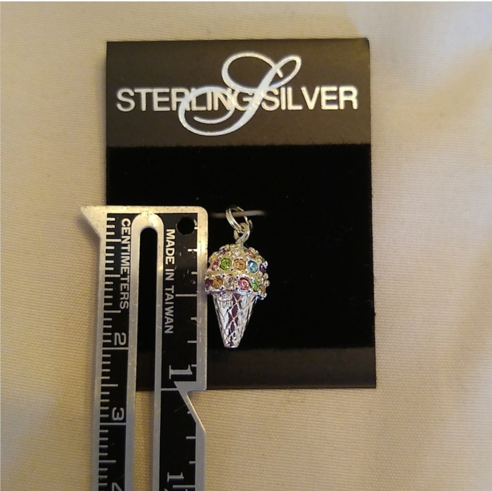STERLING SILVER Vintage Charms with Crystals Set of 2 - Picture 9 of 10